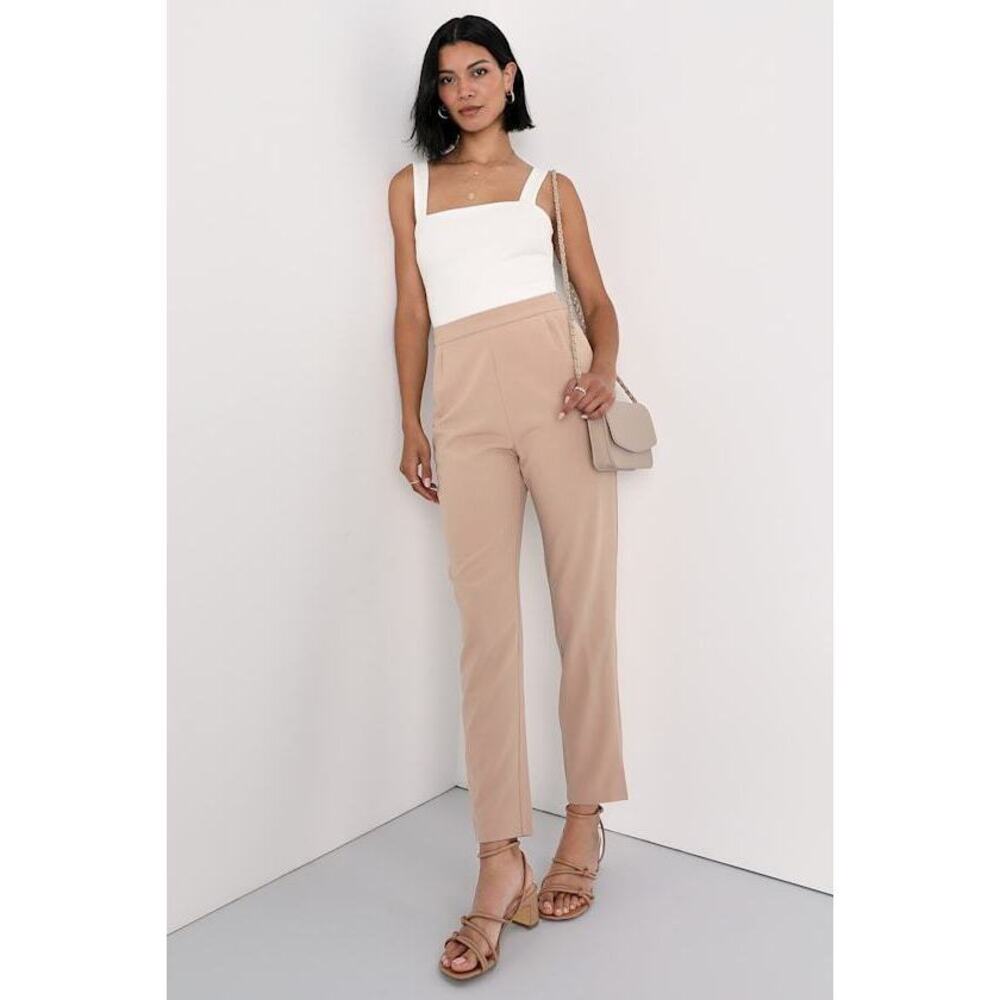 Lulus Kick It Beige High-waisted Trouser Pants - Size L